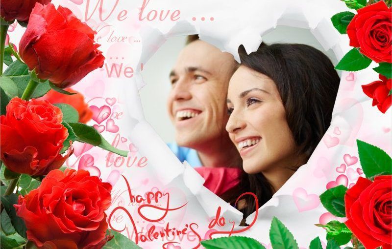 Marco de amor romántico con rosas y mensaje para foto